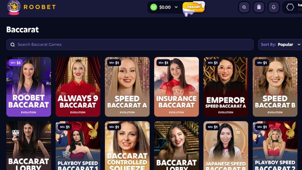 An image of Roobet&rsquo;s casino games page
